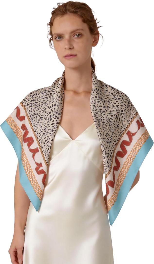 Luxury Double-Sided Silk-Touch Scarf - 35" Large Square Lightweight Head Wrap for Women, Gift Packed