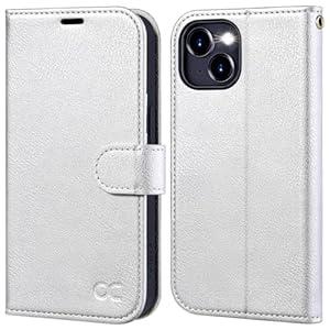 OCASE Compatible with iPhone 15 Wallet Case, PU Leather Flip Folio Case with Card Holders RFID Blocking Kickstand [Shockproof TPU Inner Shell] Phone Cover 6.1 Inch 2023, Silvery