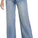 Guaile Women's Wide Leg Jeans High Waisted Strechy Jeans for Women Straight Raw Hem Loose Casual Denim Blue Size 12 Short