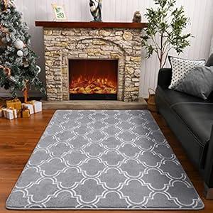 HOMORE 2x6 Runner Rug, Long Shag Area Rug for Bedroom Living Room Couch Hallyway, Super Soft Memory Foam Rugs for Kids Nursery Dorm, Gray/White