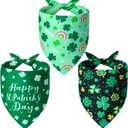 St. Patrick's Day Dog Bandanas XLarge 3PCS, 6 Pattern Green Scarf for Boy and Girl, Triangle Reversible Bibs Breed for Puppy Pets