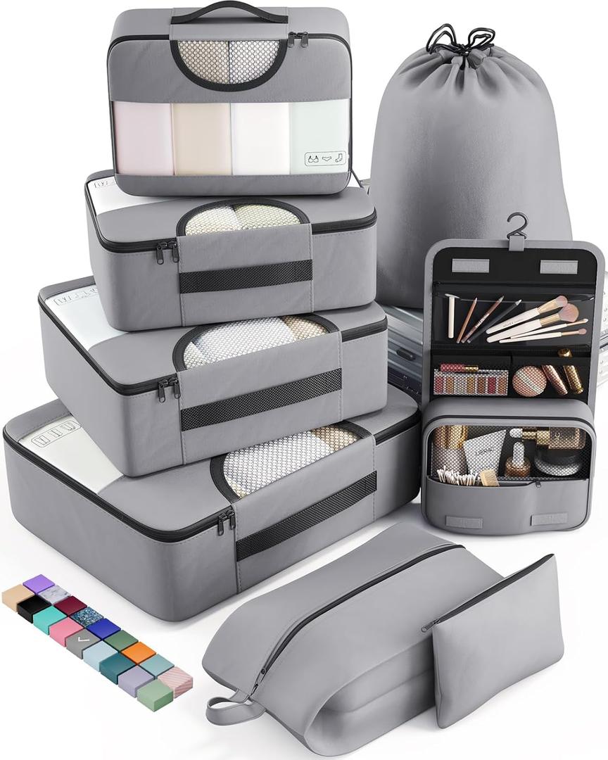 Veken 8 Set Packing Cubes for Travel Essentials, Suitcase Organizer Bags Set for Luggage, Road Trip Travel Accessories in 4 Sizes (Extra Large, Large, Medium, Small) (03-Gray)