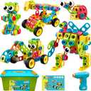 NXONE 195 PCS Educational STEM Toys for Boys and Girls Ages 3 4 5 6 7 8 9 10 Construction Building Blocks Toy Building Sets Kids Toys Creative Activities Games with Storage Box