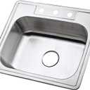 Kingston Brass Gourmetier GKTS2520 Self Rimming Single Bowl Kitchen Sink 3 Holes 25-Inch-Length by 22-Inch-Width by 6-Inch-Depth, 22 Gauge, Brushed Stainless Steel