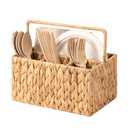 StorageWorks Hand-Woven Wicker Silverware Organizer - Water Hyacinth Cutlery Holder for Countertop with Handle (1-Pack)