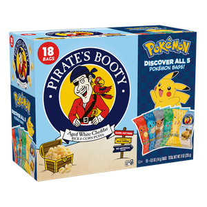 PIRATE'S BOOTY Pokémon Aged White Cheddar Rice & Corn Puffs, 0.5 oz Bags (18 Count), 3 Pack, Best By: 01/26/2026