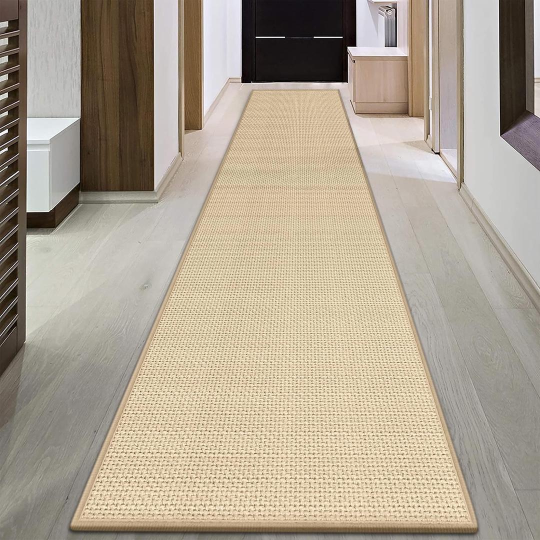 GOYLSER 17ft Jute Running Rugs for Hallway, Kitchen Rug Runner Non Slip Washable Hall Runner Rug, Beige Runner for Kitchen Floor Non Slip