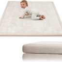 COLLACOCO Baby Play Mat for Floor, 39"x59" Playpen Mat, 1.3" Thick Memory Foam Tummy Time Mat, Soft Coral Velvet Nursery Rug, Easy-Care & Non-Slip Cushioned for Infants, Kids, Toddlers Crawling, Beige