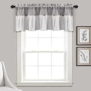 Lush Decor Linen Button Farmhouse Valance, 52" W x 18" L, Gray & Off-white - Kitchen Curtains Valances, Rustic Color Block Design With Husk Button