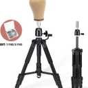 Wig Stand Tripod with Non-Slip Base Adjustable Mannequin Head Stand with Hook Heavy Duty Manikin Head Tripod (55 Inch (Pack of 1), BLACK)