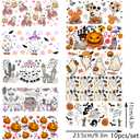 10 Sheets Halloween UV DTF Transfer Cup Wraps for Glass Cups Walls UVDTF Cup Wraps Pumpkin Ghost for 16 OZ Cups DIY Crafts Decoration Applique for Furniture