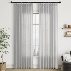 Silver Birch Pinch Pleat Linen Curtains 84 Inch Length 2 Panels Set for Bedroom Dinging Room Semi Sheer Boho Farmhouse Neutral Window Curtains 84 Inches Long for Living Room Nursery 40x84