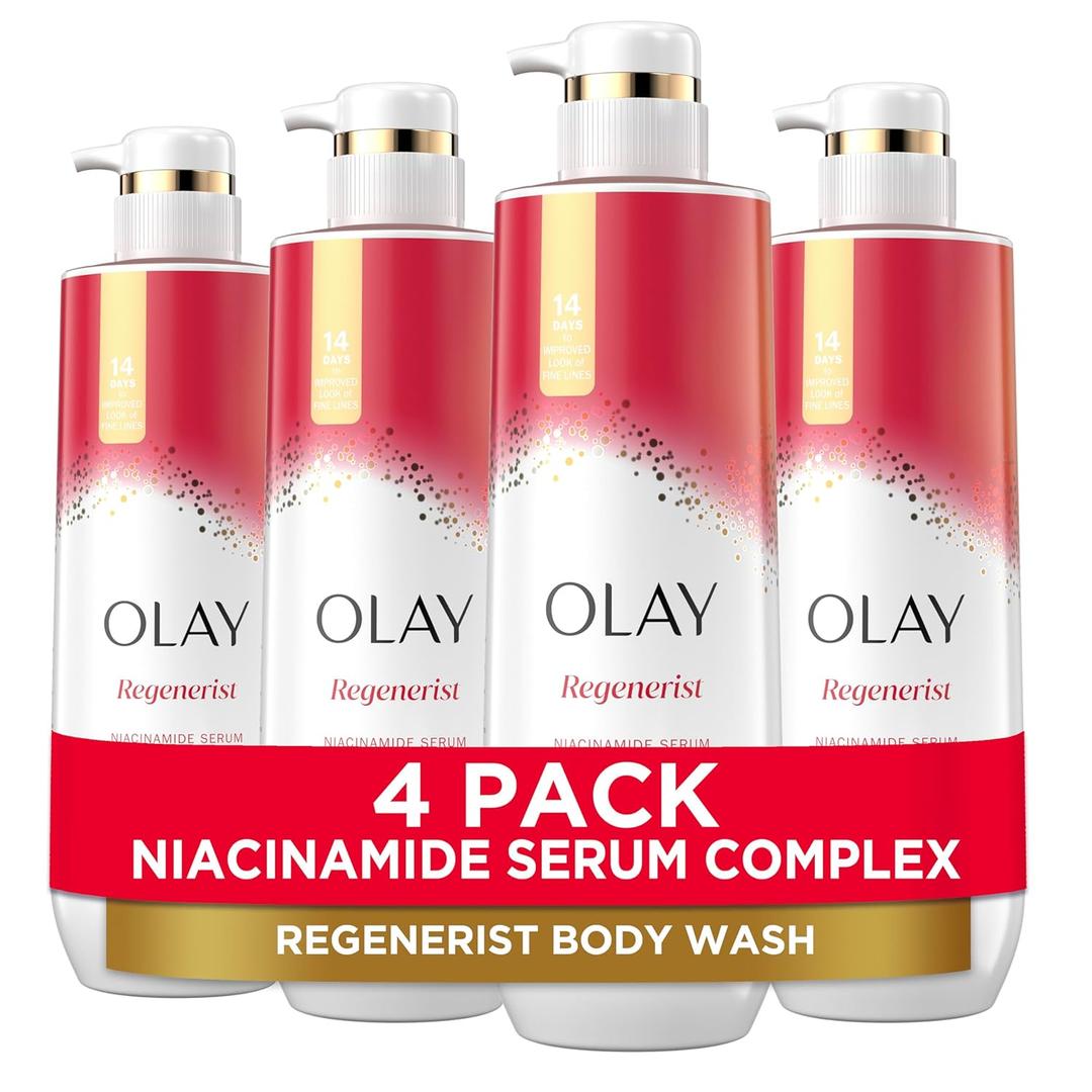 Olay Body Wash for Women, Regenerist Smoothing, Niacinamide Serum Complex, Renews Moisture, Free of Parabens & Phthalates, Vitamin B3 Lameller Technology, For All Skin Types, 20 fl oz (Pack of 4) Olay Body Wash for Women, Regenerist Smoothing, Niacinamide Serum Complex, Renews Moisture, Free of Parabens & Phthalates, Vitamin B3 Lameller Technology, For All Skin Types, 20 fl oz (Pack of 4)