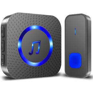 SURFOU Wireless Doorbell,Waterproof Doorbell Chime Operating at 1300 Feet Loud Door Bell Kit with 55 Melodies 5 Volume Levels LED Flash Doorbells for Home- Black (1 Button + 1 Receiver)