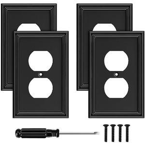 Black Modern Decorative Outlet Covers Wall Plate Electrical Switch Plates and Receptacle Outlet Covers Bamboo Fiber Material Wall Plates for Kitchen Bathroom (1 Gang Duplex Outlet-3 Pack)