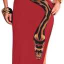 Women's Sleeveless Snake Printed Maxi Dress Sexy Hollow Out High Slit Bodycon Long Dress Evening Gown Party Dress (Red, S)