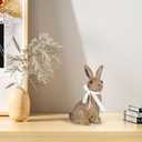 2 x Rattan Effect Resin Bunny Easter Decor,Table Rabbit Easter Decorations,Spring Bunnies Decoration Statue Figurine for Home Farmhouse (Brown, Small-Pair)