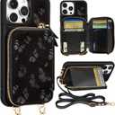 Shorogyt for iPhone 13 Pro Max Case Wallet Crossbody, RFID Blocking Card Holder Slots Designer Black Butterfly Leather Handbag Purse Phone Cases with Lanyard for iPhone 13 Promax