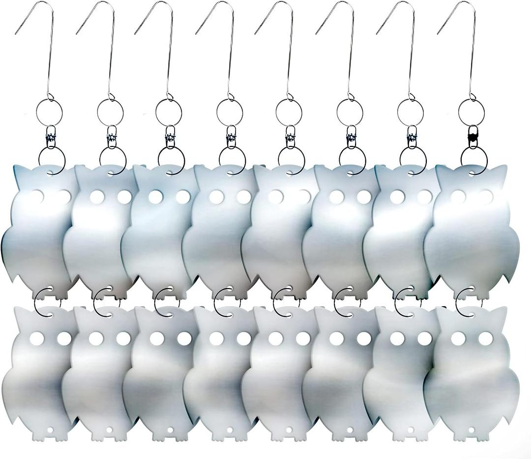 De-Bird Reflective Owls Decoys - 8-Pack, Silver Acrylic, Garden Style - Hanging Owls for Outside & Shiny Objects to Scare Birds - Outdoor Bird Deterrent for Patio & Porch