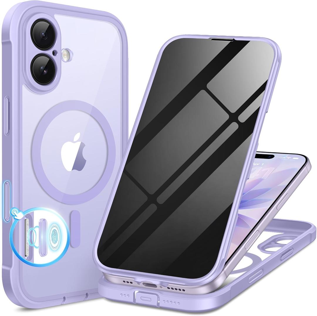 BERFY for iPhone 17 Case, Compatible with MagSafe, Built-in Privacy Screen Protector and Camera Protection, Anti-Spy Full Body Shockproof Clear Phone Case for 17 6.3", Purple