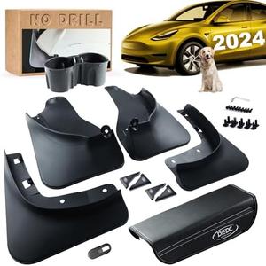 2024 Upgrade Silicone Accessories Mud Flaps [OEM-Designed] [No Drilling Required] [Include Install Tools] All-Weather Mud Splash Guards Compatible for Tesla Model Y 2024-2019,Black(11pcs)