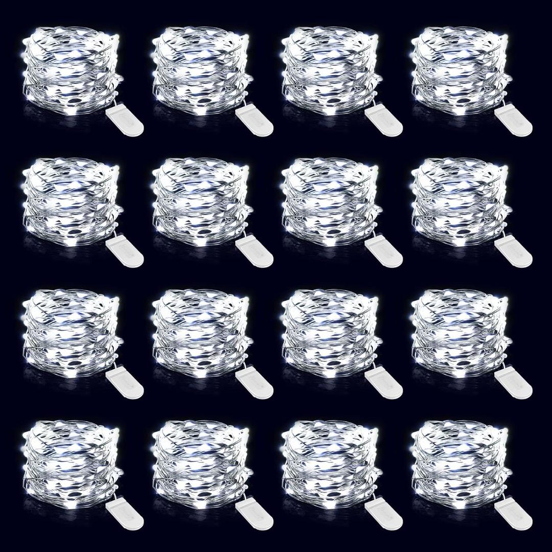 Onforu 16 Pack White Fairy Lights Battery Operated String Lights, 6.5ft IP67 Waterproof Twinkle Lights LED Lights for Strings Wedding Centerpiece Decor Christmas Bedroom