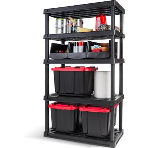 IRIS USA 5-Shelf Heavy Duty Plastic Storage Shelves, 750lb Capacity, 68" H x 36" W x 18" D, Large Modular Shelving Unit Storage Organizer for Garage, Home, Warehouse & Gym, Storage Rack - Black