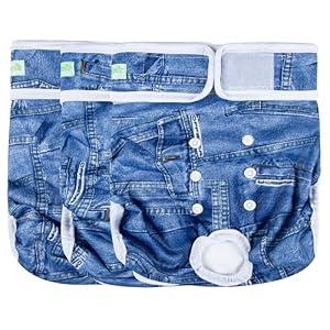 Wegreeco Washable Female Dog Diapers Highly Absorbent Reusable Diapers for Dog in Heat Period, 3 Pack (Blue Jeans), size M