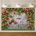 AOFOTO Barn Door Rose Backdrop Rustic Red Pink Beige Flowers Background Romantic Phtography Banner for Anniversary Wedding Decor Photo Studio Photobooth Props 7x5ft 