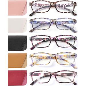 Reading Glasses for Women Men - 5 Pack Ladies Fashion Readers Computer Eyeglasses W/Spring Hinge - Blue Light Blocking Reading Glasses Anti Eyestrain 0.5
