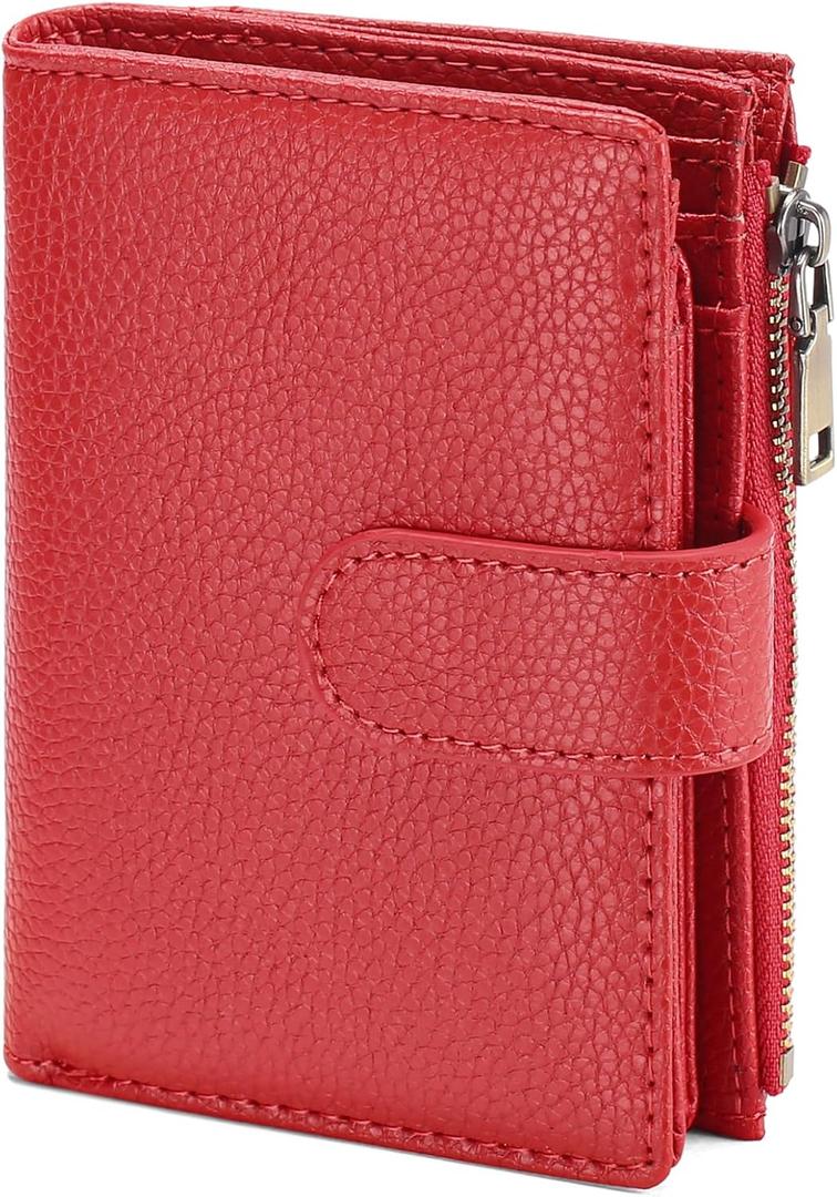 GAEKEAO Womens Wallet Small Leather RFID Blocking Bifold Zipper Pocket Wallet Card Case Purse with ID Window (Y01-Lychee Red)