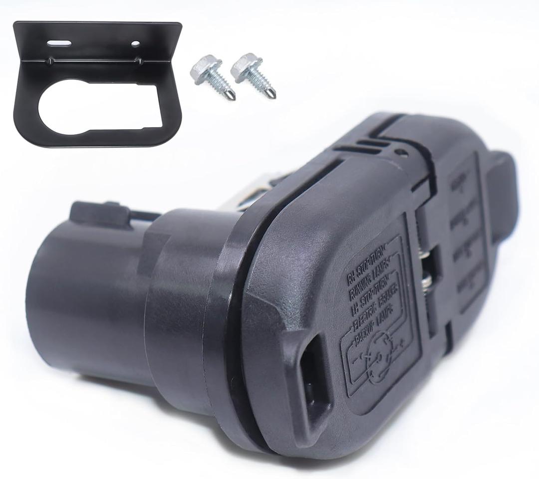 Multi-Tow 7 Pole & 4-Way Flat Trailer Connector Socket with Mounting Bracket, Universal Replacement Factory 7-Way, Fits Most Trucks & SUVs