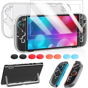 FYOUNG Protective Case for Nintendo Switch 2 2025, Slim Hard Shell for Switch 2 Accessories, Scratch&Shock Protection Cover with Screen Protector, 8 Thumb Grip (Clear, Switch 2 7.9inch)