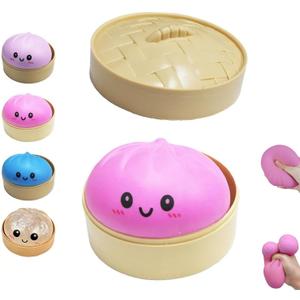Dumpling Squishies Toy, Giant Glitter Dumpling, Colorful Dumplings Stress Balls Fidget Sensory Toy,Soft Squeeze Decompression Dough with Food Steamer, Stretchy Desk Toys (Pink)