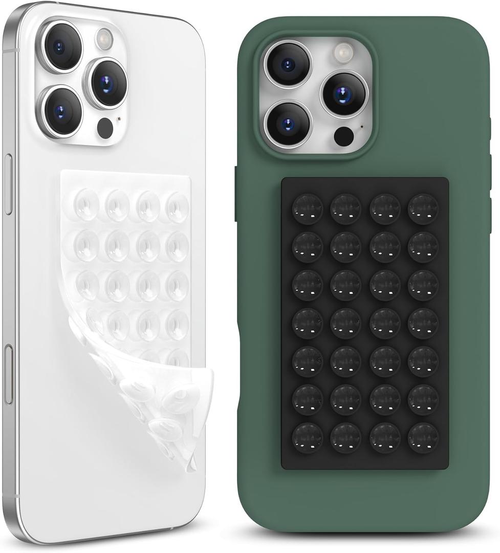 2 x 2 Pack Silicone Suction Cup Phone Case Mount Double-Sided, Hands-Free Strong Grip Holder for iPhone and Android, Sticky Phone Stand for Selfies and Videos, Black+Transparent