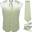 DiBanGu Men's Satin Suit Vest & Tie Set Solid Color Dress Waistcoat for Suit or Tuxedo Wedding Party M