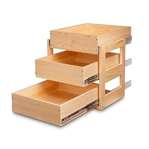 Mulush Pull Out Drawers For Cabinets, 14''W×21''D×19''H Soft Close Slide Out Wood Shelves Storage Organizer for Kitchen, 3-Tier, Finished, Heavy-Duty, Bottom Assembly