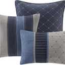 Madison Park Cozy Comforter Set Casual Modern Design All Season, Matching Bed Skirt, Decorative Pillows, Queen(90"x90"), Blue Grey, 7 Piece (MP10-1636)