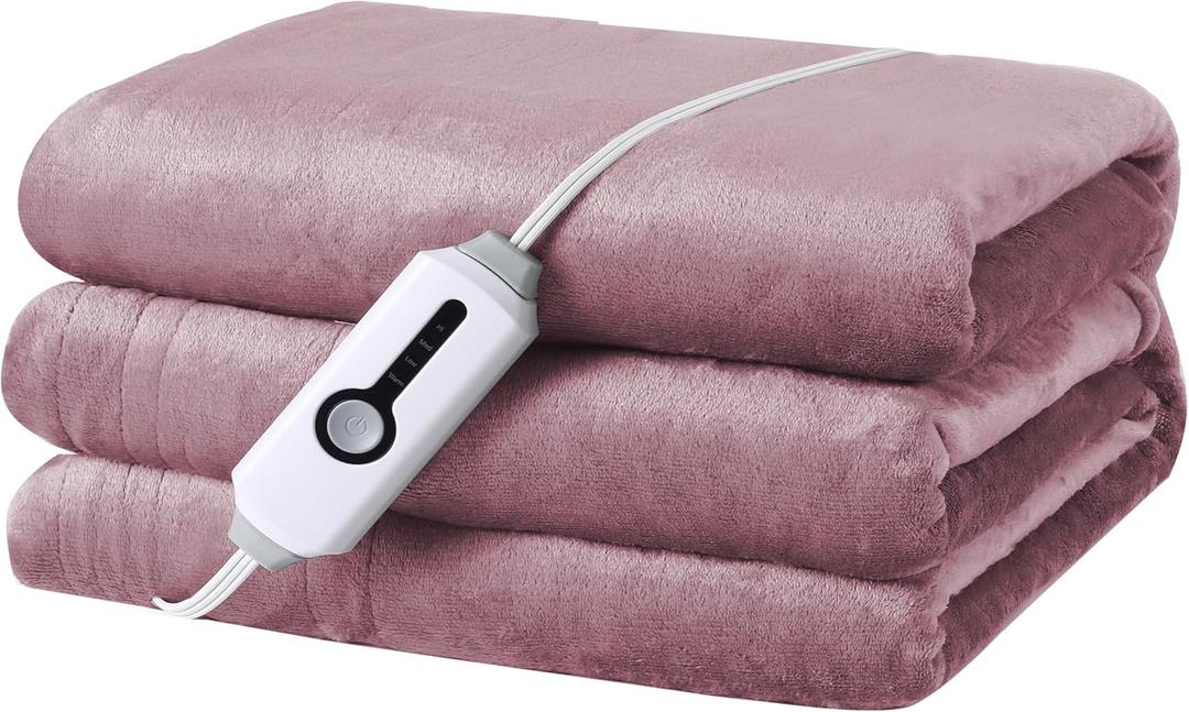 Electric Heated Blanket 62" x 84" Twin Size Soft Reversible Flannel Heated Blanket with 4 Heating Levels & 10 Hours Auto Off, Lightweight Heating Warming Blanket for Sofa & Office - Purple (103-dark Pink)