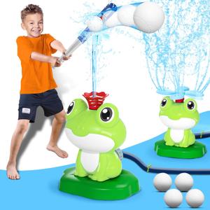 2-in-1 Water Sprinkler Tee Ball Set, Water Baseball Toys 360 Rotating Spray and 2 Sprinkler Heads for Splashing, Summer Backyard Lawn Activities for Toddler Ages 3+ (Green)