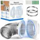 Magnetic Dryer Vent Coupling, Airtight Seal Strong Magnet Dryer Vent Connector Kit Quick Connect Disconnect Easy to Clean Flexible Hose Exhaust Duct Adapter Attachment with Clamps Screws