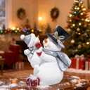 Hodao Christmas Snowman Figurine with Red Scarf Joyful Holding Small Snowman Decorations, Cozy Festival Home Decor for Fireplace, Tabletop, and Living Room (Grey) (Gray)