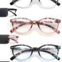 MODFANS Reading Glasses 1.0 Women 3 Pack Spring Hinge Fashion Round Stylish for Reading with Pouch