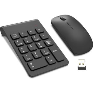 TRELC Wireless Numeric Keypad, Mini 2.4G 18 Keys Number Pad, Portable Silent Financial Accounting Numeric Keypad Keyboard Extensions with Wireless Mouse for Laptop, PC, Desktop, Notebook(Black)