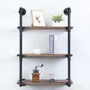 Industrial Pipe Shelving Wall Mounted,24in Rustic Metal Floating Shelves,Steampunk Real Wood Book Shelves,Wall Shelf Unit Bookshelf Hanging Wall Shelves,Farmhouse Kitchen Bar Shelving(3 Tier)