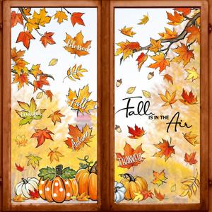 Yovkky Fall is in The Air Maple Leaves Window Clings 9 Sheets, Autumn Pumpkin Patch Thankful Grateful Farmhouse Stickers Decals Decor, Blessed Thanksgiving Home Kitchen Decorations