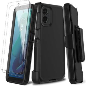 lovpec for Motorola Moto G 5G 2024 Case with Screen Protector, Belt Clip Holster Kickstand Rugged Full-Body Heavy Duty Protection Military Grade Shockproof Cell Phone Case (Black)