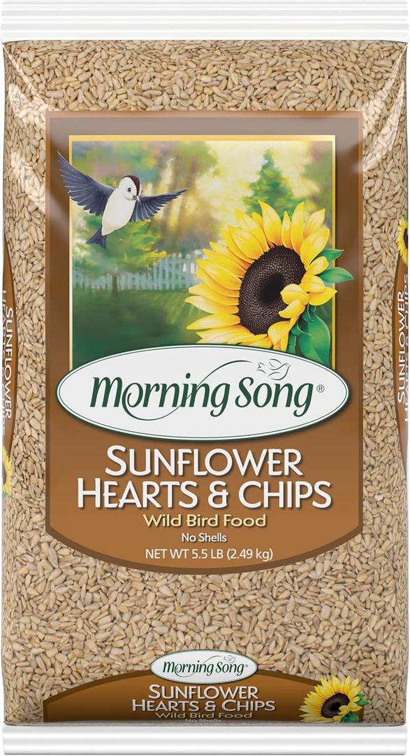 Morning Song Sunflower Hearts & Chips Wild Bird Food, No Mess Sunflower Seeds for Birds, 5.5-Pound Bag (EXP 09/10/27)