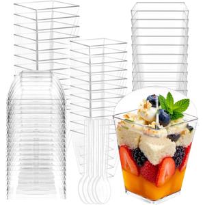 100Pack 5oz Dessert Cups with Lids and Spoons,Plastic Parfait Appetizer Cup,Disposable Plastic Cups, Great for Desserts, Appetizers, Puddings, Mousse