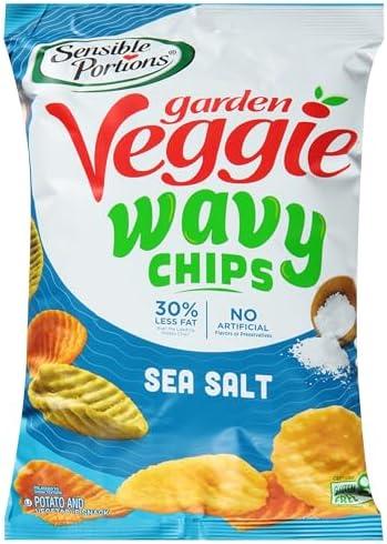 Sensible Portions Garden Veggie Wavy Chips, Sea Salt, 5 Oz (Pack of 12, BB 12/28/2024)